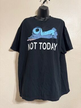 Disney Black Graphic Tee with Blue Stitch 'Not Today' - Men